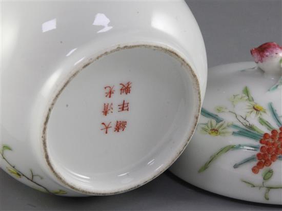 A Chinese famille rose jar and cover, Guangxu six character mark and of the period (1875-1908), height 15cm, wood stand